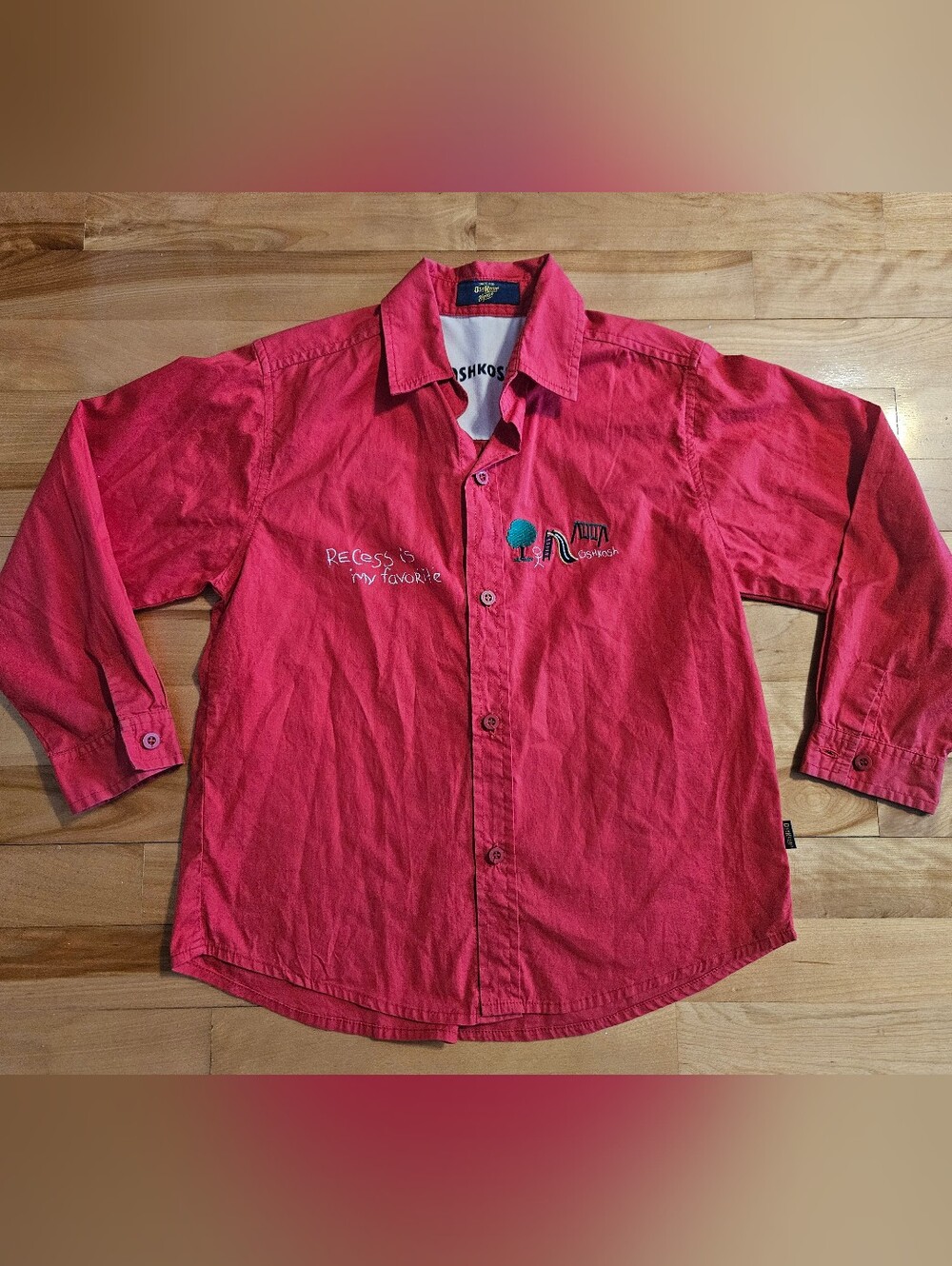 Oshkosh "Recess Is My Favorite" Red Button-Down Size 6X